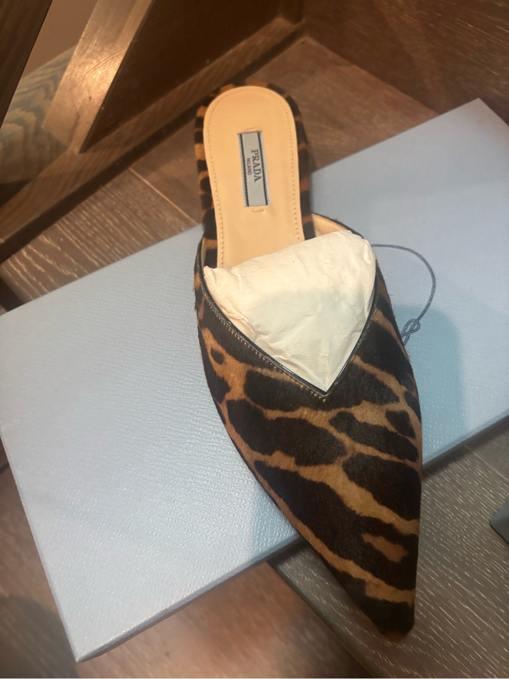 Prada Leopard-Print Pointed Haircalf Mule - Brown/Black - Picture 5 of 6